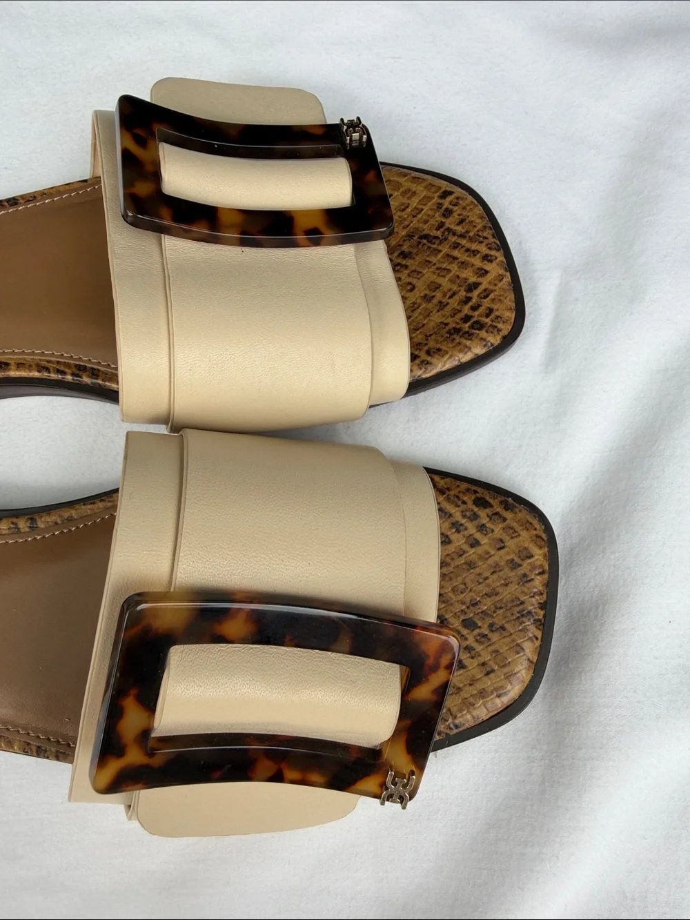 Sam Edelman Cream Slide Sandals with Tortoiseshell Buckle - Picture 3 of 7